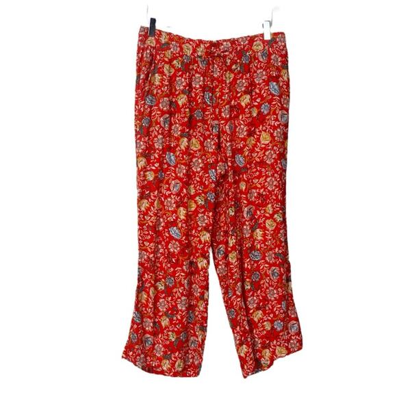 LOFT Pants Wide Leg Crop Elastic Tie Waist Orange Floral Women’s Size Medium - Picture 7 of 8